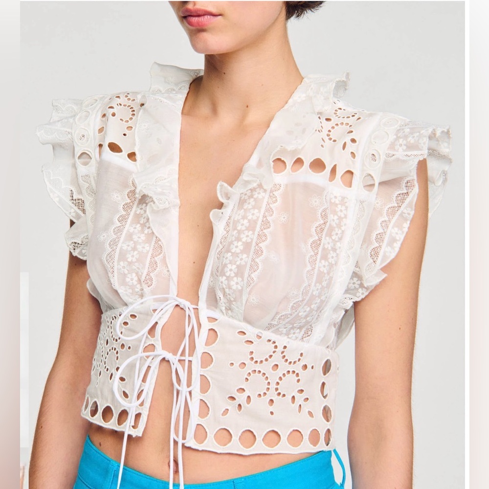 Sandro Ruffled Crop Top - Picture 2 of 7